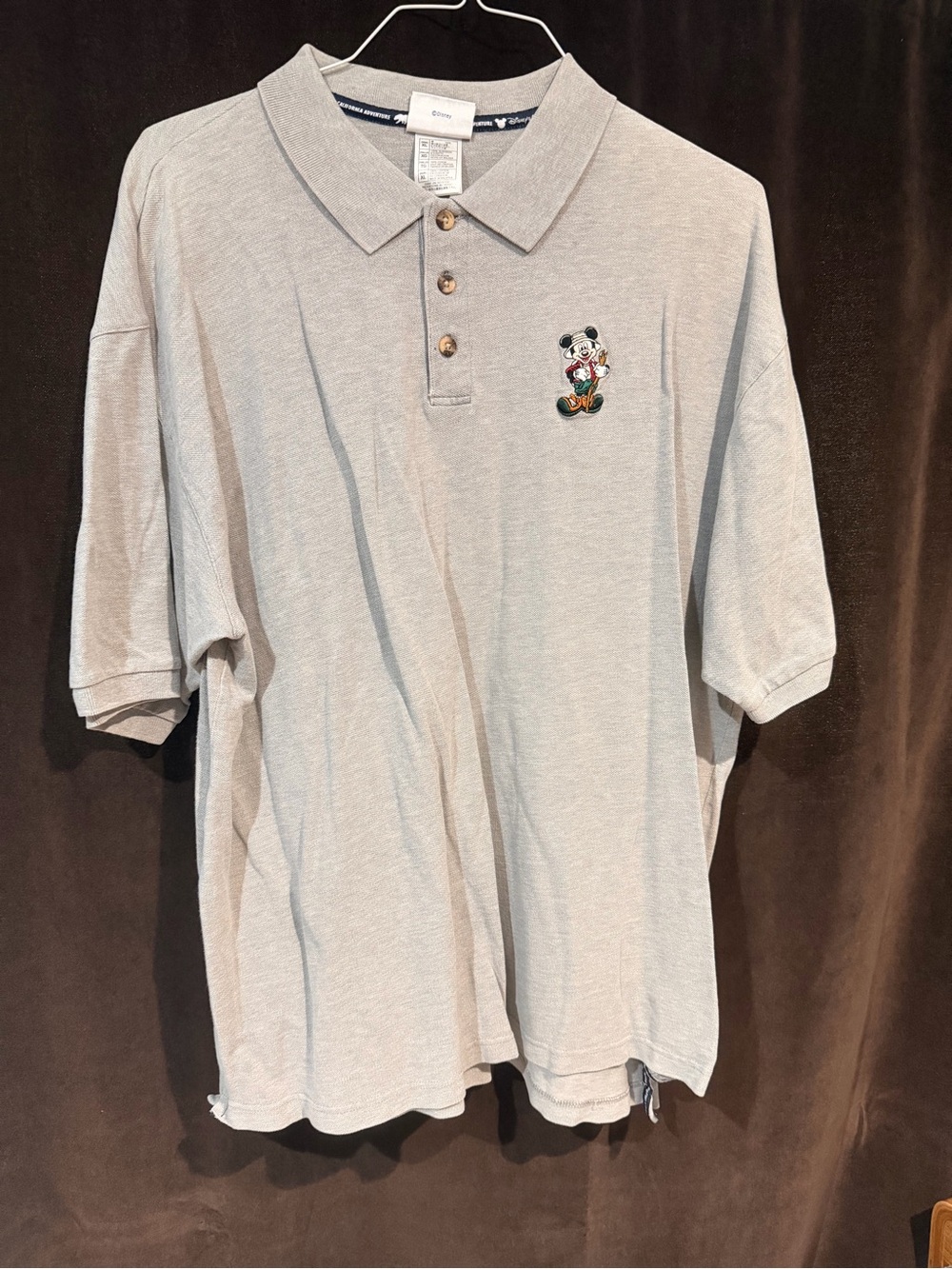 Disney Men's Light Gray Polo with Embroidered Mickey